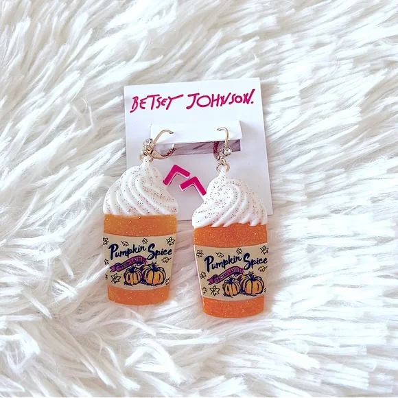 Betsy Johnson Pumpkin Spice Latte Earrings NWT - Picture 4 of 4